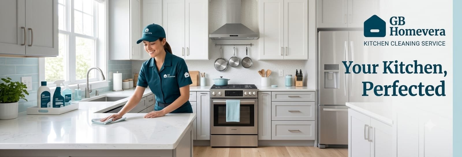 Kitchen being cleaned