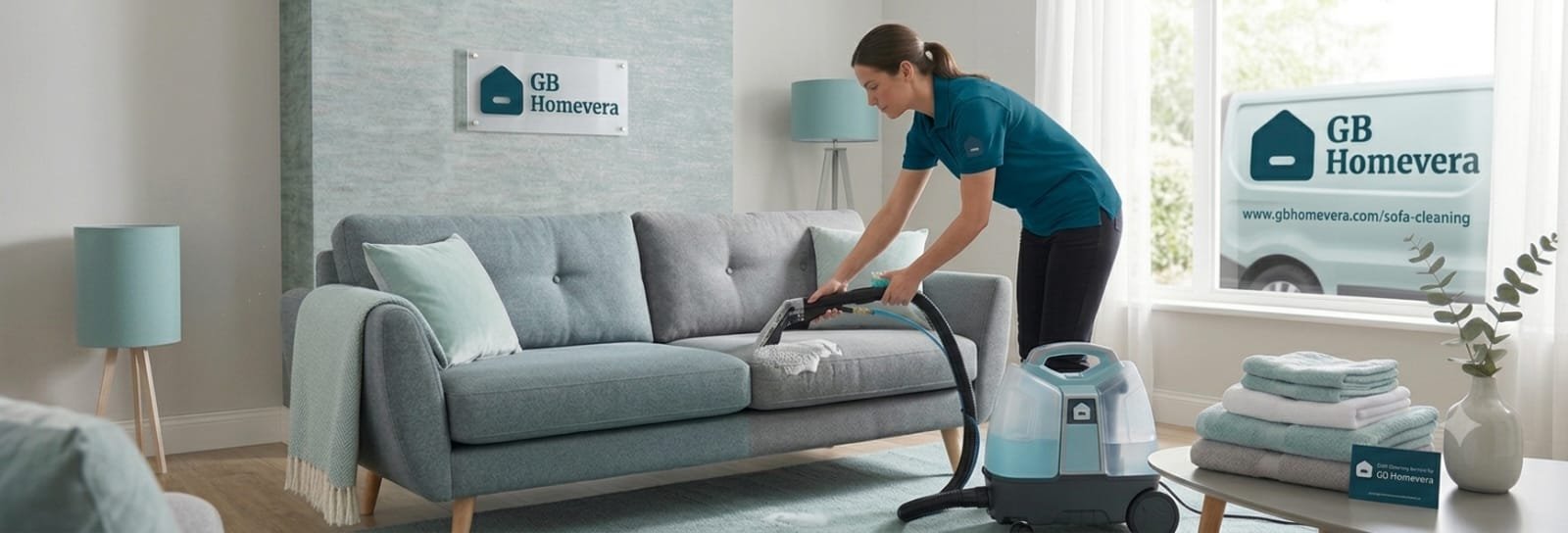 Sofa being cleaned